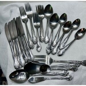 Rogers Precious Rose Pattern Stainless Flatware Set 53pc Service for 8 plus
